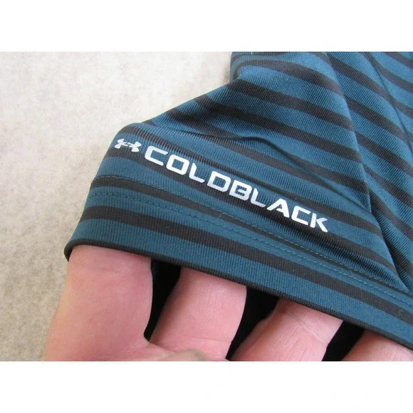 Under Armour HeatGear Coldblack Polo Shirt Mens Large Teal Striped Neon 1253472 - Picture 4 of 9